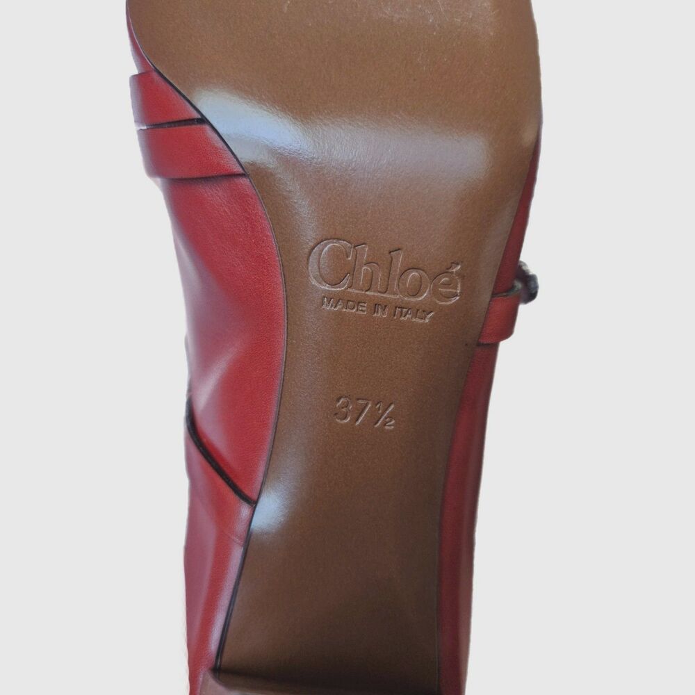 Chloé Leather Mary Jane Heels Terracotta Red Block Heels EU 37.5/US 7 Boxed EUC - Picture 6 of 13